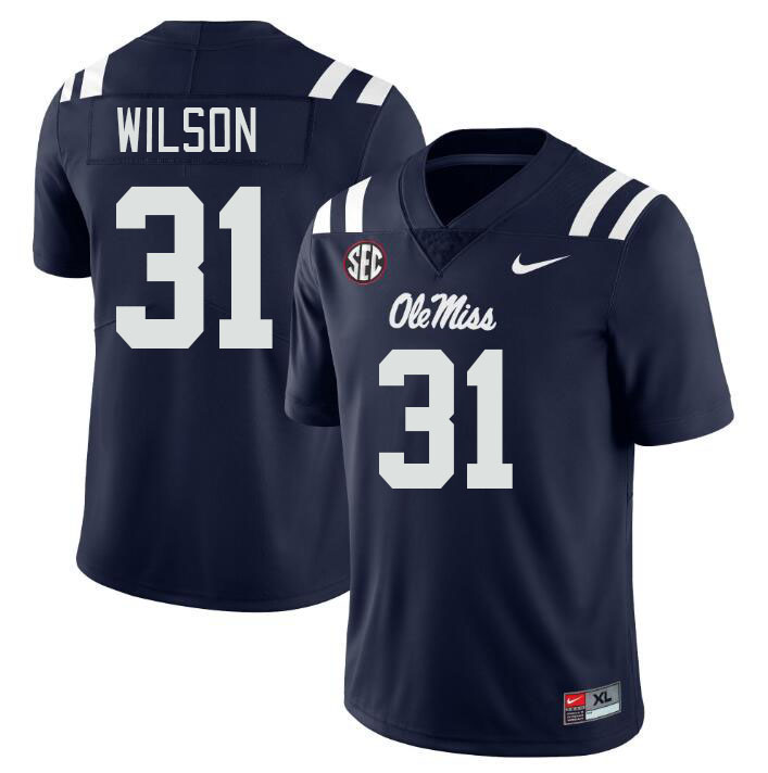 Ole Miss Rebels #31 Calvin Wilson College Football Jerseys Stitched Sale-Navy
